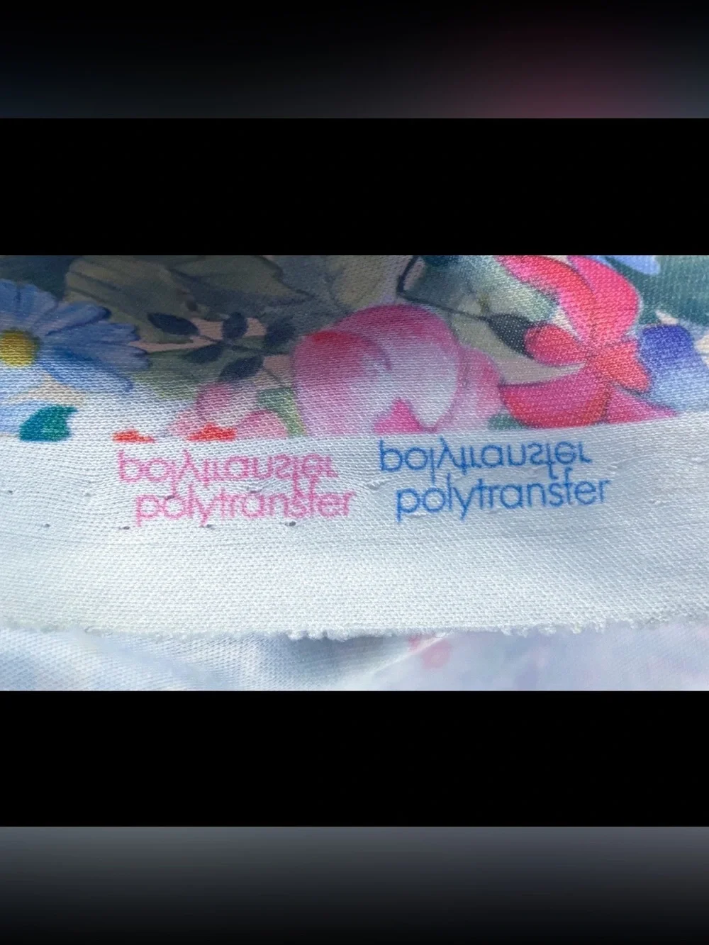 Vintage Polytransfer Pink Blue Floral Fabric Material Flowers Grandmacore Granny - Picture 5 of 7